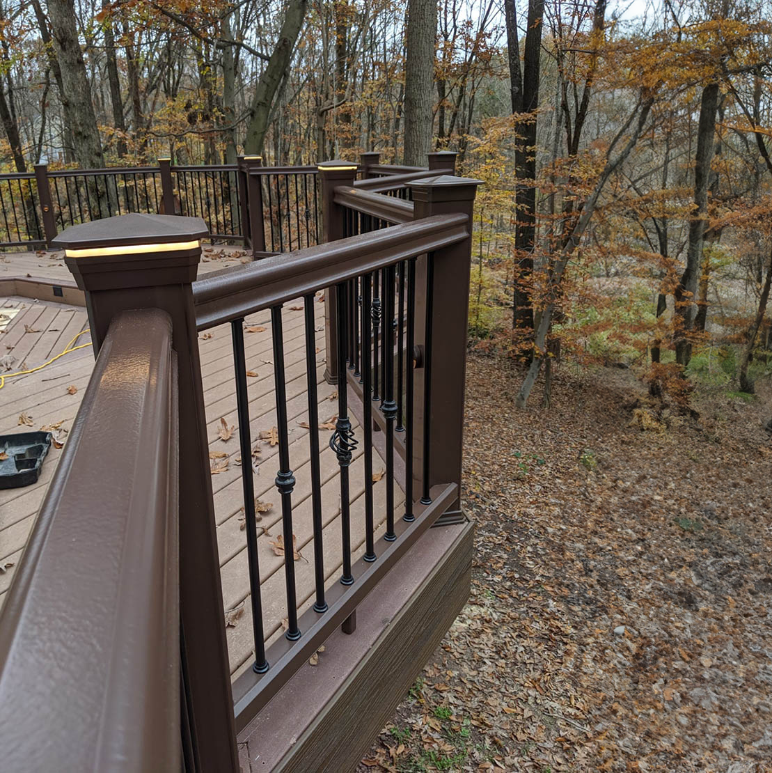 tru scapes deck fence lighting LED post cap light ts c150 brown deck railing edited
