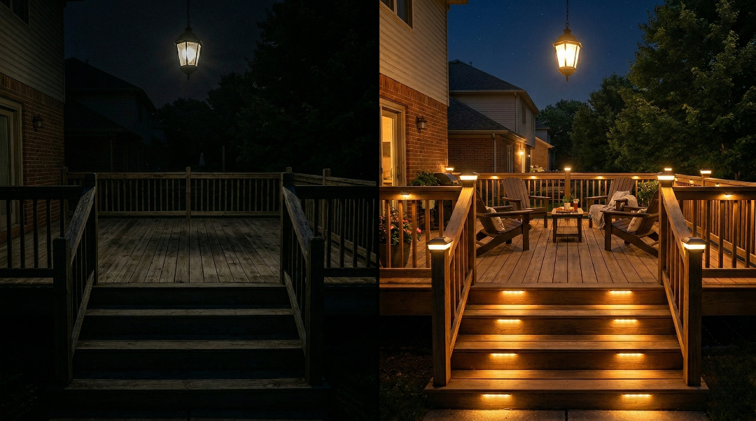 How the Right Outdoor Lighting Fixtures Completely Change a Home's Look 1 deck too dark